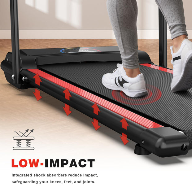 Portable Home Office Treadmill With Armrests, 265 Lbs Load Capacity, Powerful Silent Motor, 12 Programs, Remote Control