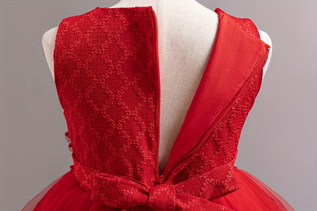 Christmas Girls' Elegant and Magnificent Tulle Dress Set, Princess Skirt for Birthday Party High-End Ball Gown Baby Holiday Performance Outfit, Christmas Dress For Girls