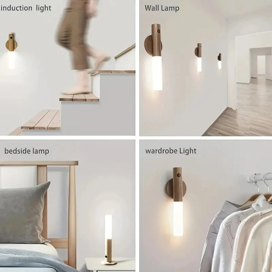 Rechargeable Motion Sensor Night Light – Magnetic Wooden Wall Lamp