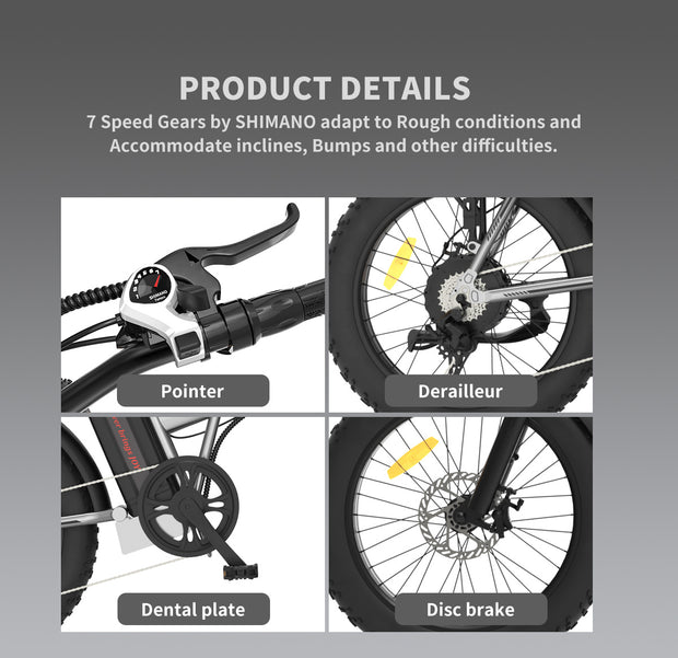 20x4.0 Inch Foldable Fat Tire Electric Bike 48V 12.5AH Extended Range Dual Disc Brakes  Fenders