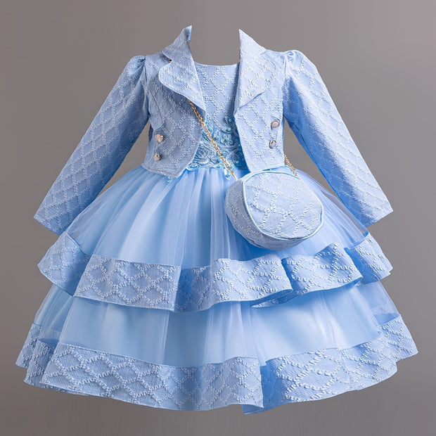 Christmas Girls' Elegant and Magnificent Tulle Dress Set, Princess Skirt for Birthday Party High-End Ball Gown Baby Holiday Performance Outfit, Christmas Dress For Girls