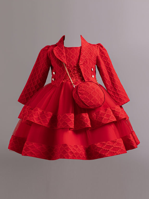 Christmas Girls' Elegant and Magnificent Tulle Dress Set, Princess Skirt for Birthday Party High-End Ball Gown Baby Holiday Performance Outfit, Christmas Dress For Girls