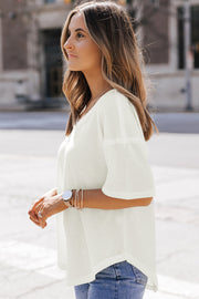 Jennifer Waffle Knit Drop Shoulder Loose Top-2
