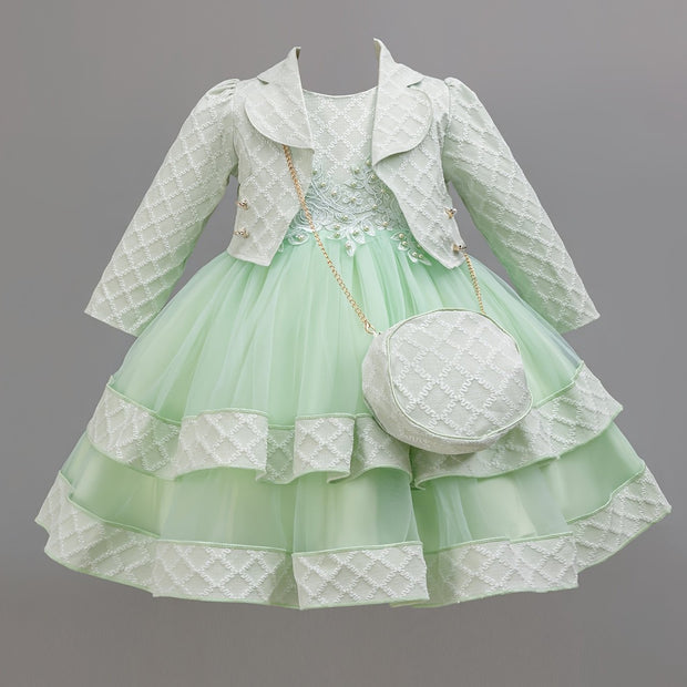 Christmas Girls' Elegant and Magnificent Tulle Dress Set, Princess Skirt for Birthday Party High-End Ball Gown Baby Holiday Performance Outfit, Christmas Dress For Girls