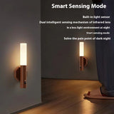 Wood grain magnetic motion sensor night light, wall-mounted with smart sensing mode
