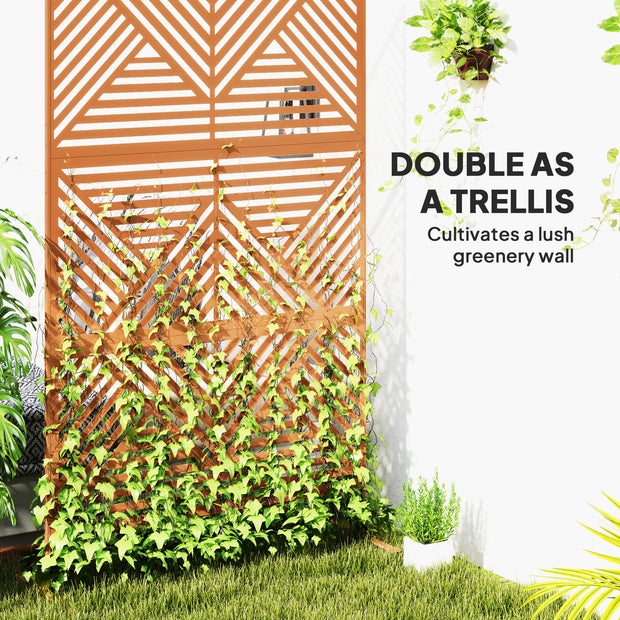 Decorative Privacy Fence Screen, Metal Outdoor Privacy Screen Climbing Plant Trellis With Stand, Rhombus Brown