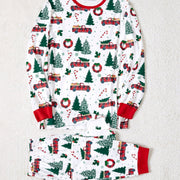 Festive Family Matching Christmas Pajamas Sets - Soft, Flame Resistant, Crew Neck, Round Neck, Long Sleeve, Allover Xmas Tree Graphic & Car Print - Perfect for Spring, Autumn, Fall, and Winter Seasons