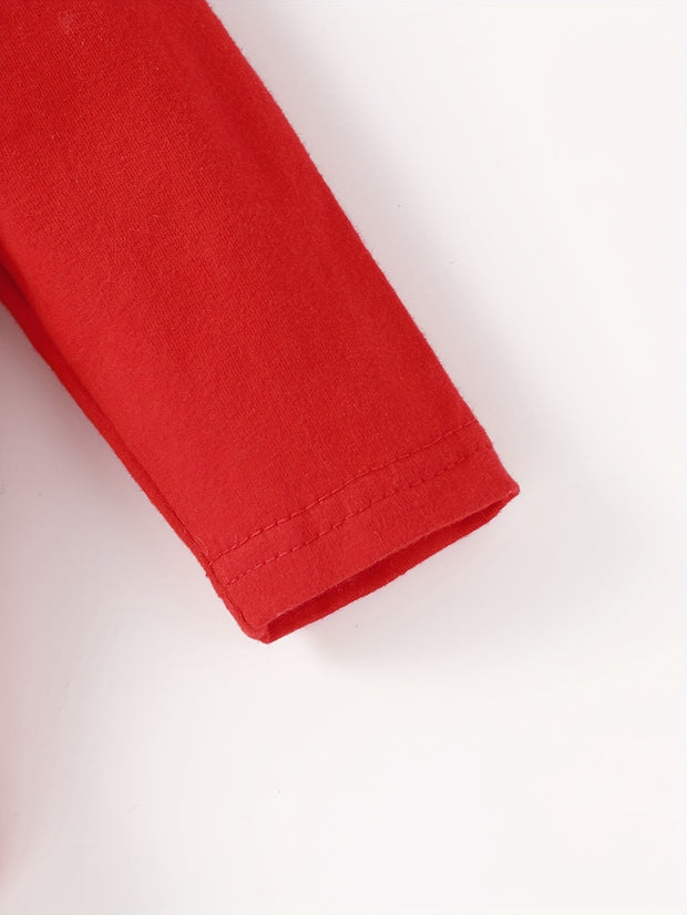 Baby Girl'S My 1st Christmas Long Sleeve Romper - Festive Reindeer & Letter Print, Soft Breathable Fabric, Snap Closure, Cozy Winter Outfit for Newborns, Holiday Celebration Outfit, Christmas Baby Clothes, Newborn Winter Wear