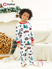 Festive Family Matching Christmas Pajamas Sets - Soft, Flame Resistant, Crew Neck, Round Neck, Long Sleeve, Allover Xmas Tree Graphic & Car Print - Perfect for Spring, Autumn, Fall, and Winter Seasons