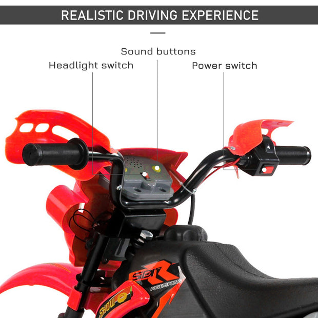 Kids 6V Electric Ride-On Motorcycle With Training Wheels, Battery-Powered, Red