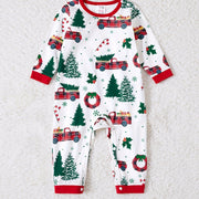 Festive Family Matching Christmas Pajamas Sets - Soft, Flame Resistant, Crew Neck, Round Neck, Long Sleeve, Allover Xmas Tree Graphic & Car Print - Perfect for Spring, Autumn, Fall, and Winter Seasons