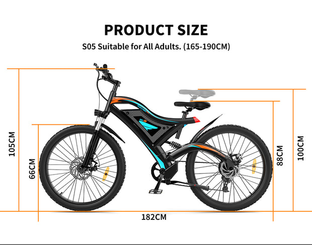 26x2.35 Inch E-Bike  48V 500W Rear Motor  15AH Lithium Battery  Front Suspension & Dual Mechanical Disc Brakes