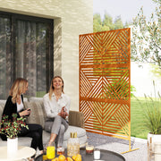 Decorative Privacy Fence Screen, Metal Outdoor Privacy Screen Climbing Plant Trellis With Stand, Rhombus Brown