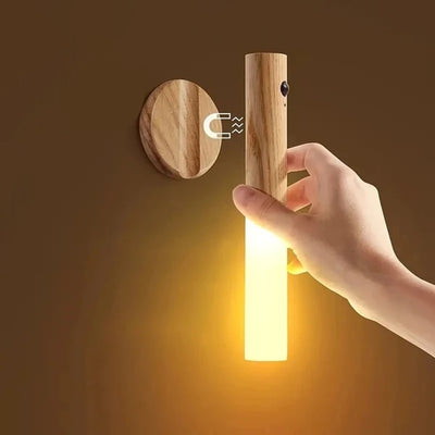 Rechargeable Motion Sensor Night Light – Magnetic Wooden Wall Lamp