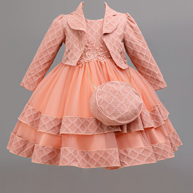 Christmas Girls' Elegant and Magnificent Tulle Dress Set, Princess Skirt for Birthday Party High-End Ball Gown Baby Holiday Performance Outfit, Christmas Dress For Girls