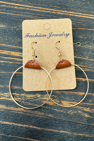 Gold Leather Hoop Earrings-0