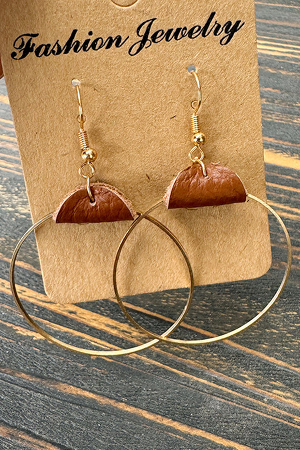 Gold Leather Hoop Earrings-1