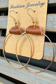 Gold Leather Hoop Earrings-2