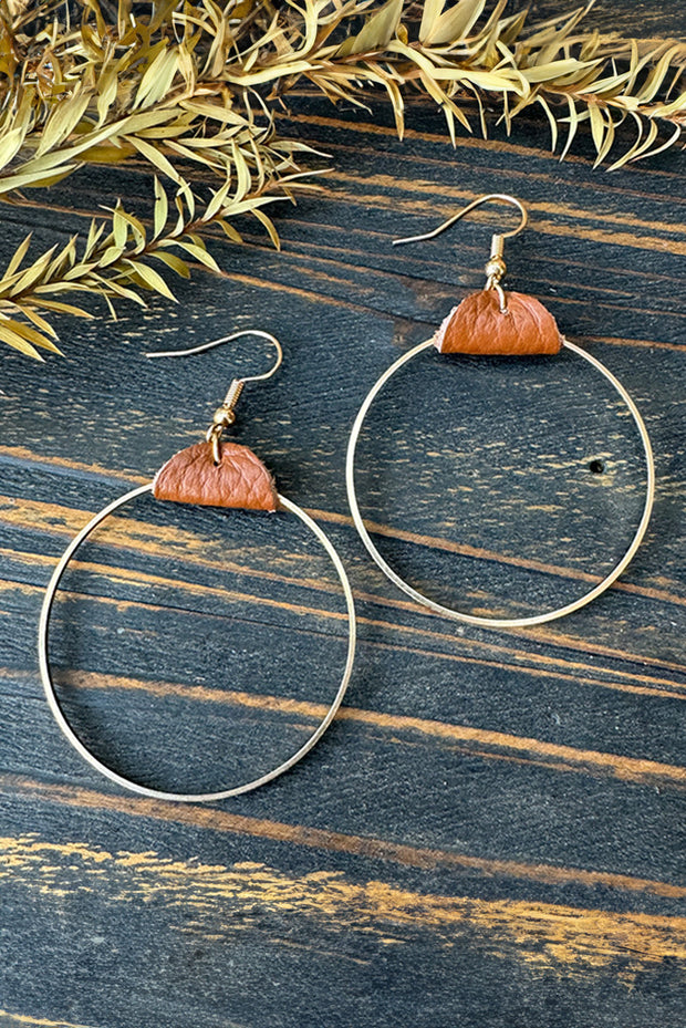 Gold Leather Hoop Earrings-3