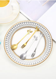 Christmas Gifts, Kitchen Accessories, Tableware Decoration, 5pcs Spoon, Fork, Coffee Spoon, Stainless Steel, Branch Leaves