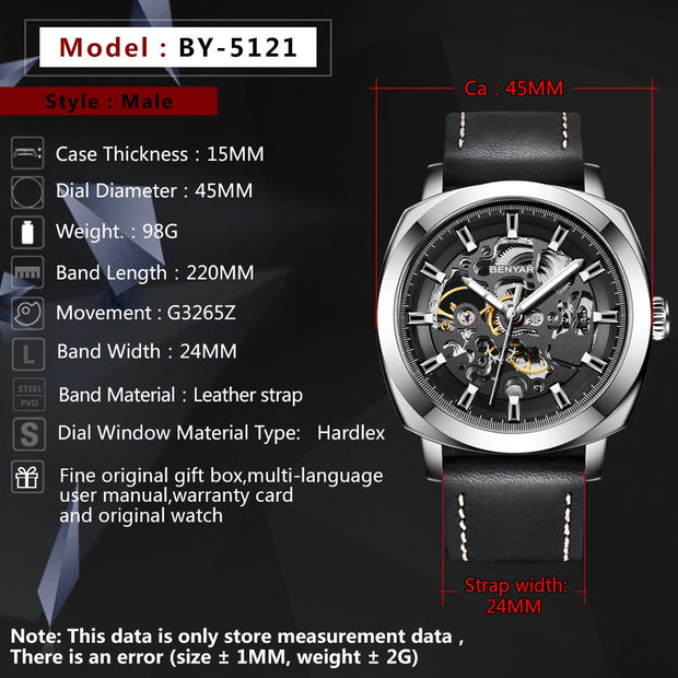 Relogio Masculino BENYAR Mens Watches Top Brand Luxury Automatic Mechanical Men Business Waterproof Sport Watch Reloj Hombre