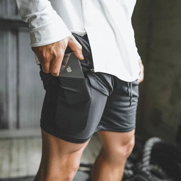 Joggers Shorts Men 2 in 1 Short Pants Gyms Fitness Bodybuilding Shorts Workout Quick Dry Beach Shorts Male Summer sports shorts