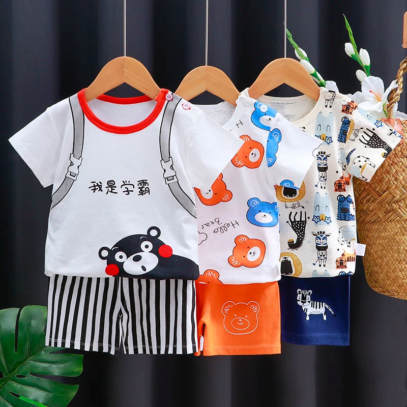 Kids Clothes Set featuring a playful monkey design, showcasing fun activities like ice and sponge application for kids.