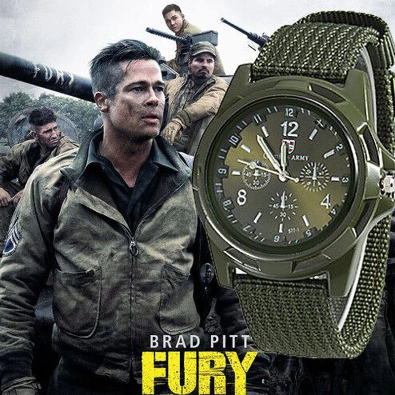 Green military-style quartz watch with Army text on dial