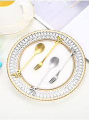 Christmas Gifts, Kitchen Accessories, Tableware Decoration, 5pcs Spoon, Fork, Coffee Spoon, Stainless Steel, Branch Leaves