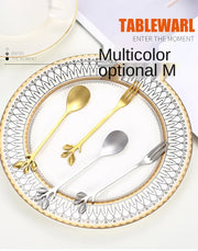 Christmas Gifts, Kitchen Accessories, Tableware Decoration, 5pcs Spoon, Fork, Coffee Spoon, Stainless Steel, Branch Leaves