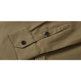 Close-up of button details on men's casual button-down shirt
