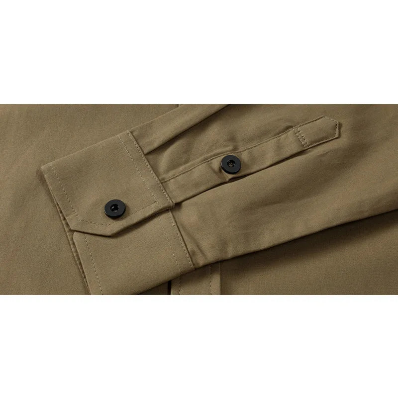 Close-up of button details on men's casual button-down shirt