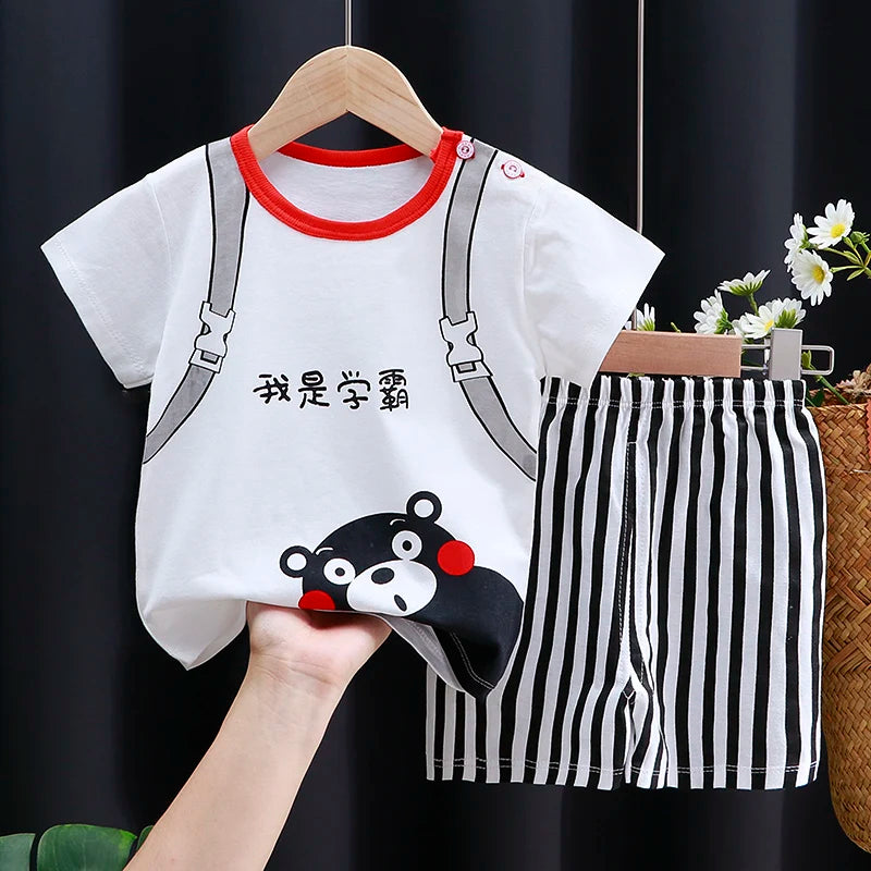 Kids Clothes Set featuring a playful monkey design, showcasing fun activities like ice and sponge application for kids.