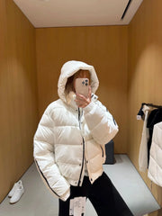 White Winter Jacket for Women Fashion Long Sleeve Hooded Bread Cotton Clothes Female Leisure Thick Warm Padded Coat Women