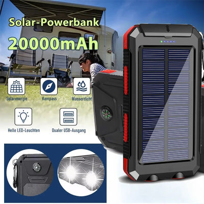20000mAh Solar Power Bank – Fast Charging, 2 USB Ports, SOS Flashlight