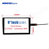 9-inch capacitive replacement touch panel (2.5D) with dimension diagram: 228mm x 130mm, GT911 IC, 6-pin flex connector