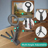 MagSafe magnetic phone tripod with multi-angle adjustable ring mount, foldable design on wooden surface