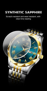 Men's minimalist quartz leisure watch – wristwatch with synthetic sapphire crystal on black background