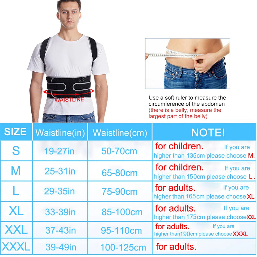 Posture Corrector for Back Pain – Adjustable Brace for Upper & Lower Back, Lumbar Support
