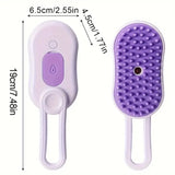 Purple and white pet steam brush with size measurements on white background – 3-in-1 deshedding grooming comb dimensions