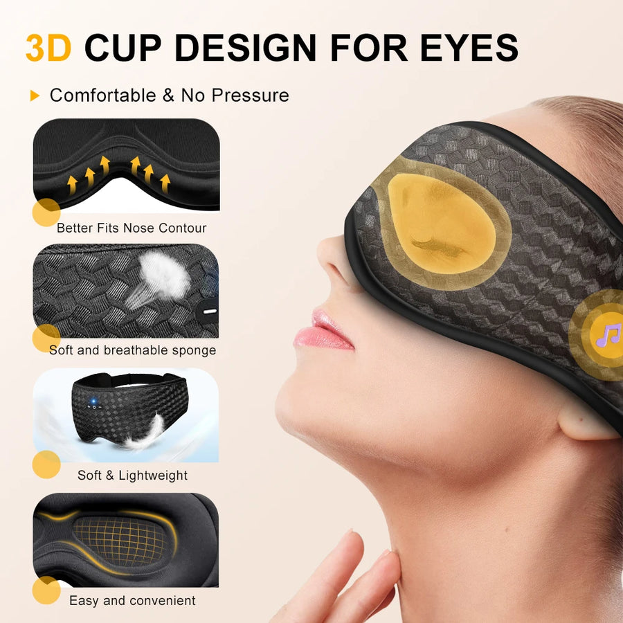 Bluetooth Sleep Headphones – 3D Eye Mask with Music, Soft Breathable