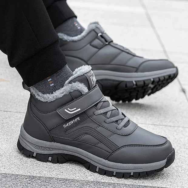 Winter Boots for Men New Waterproof PU Leather Warm Snow Ankle Boots Outdoor Warm plush Non-slip Work High-top Casual Shoes