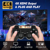 Gaming controller with 4K HDMI output and plug and play feature, displayed on a screen with game graphics.