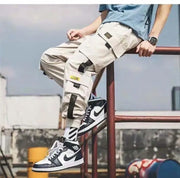 Joggers Cargo Pants for Men Casual Hip Hop Hit Color Pocket Male Trousers Sweatpants Streetwear Ribbons Techwear Pants