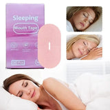 Mouth tape for sleeping — pink Sleeping Mouth Tape 30-pack box with gentle sleep strip and photos of women sleeping with mouth tape applied