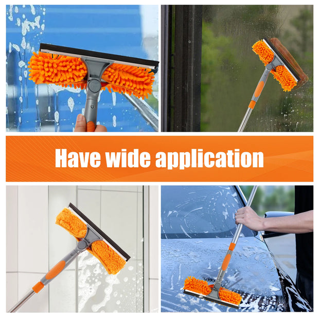 100-420CM Extended Window Cleaning Kit 2 in 1 Double Sided Glass Squeegee Cleaner Duster Mop 180° Swivel Window Cleaning Tools