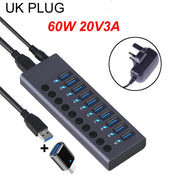 10 Ports USB 3.0 HUB Charging 5Gbps Data Transfer External Splitter Docking Station Power 60W LED Light Switch Convert Adapter