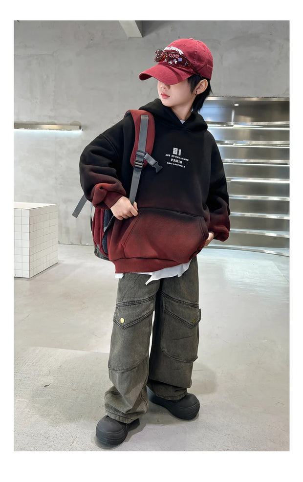 Fashion Kids Winter Clothes New Product Warm Hoodies Sweatshirts Boy Novelty High Streetwear Outerwear Child Gradient Sweatshirt