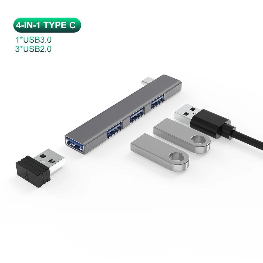 4-in-1 USB-C Hub – Multi-Port Splitter with PD 60W Charging
