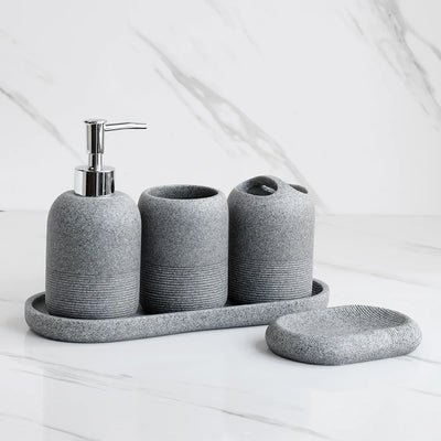 5-Piece Bathroom Accessories Set Beige Grey